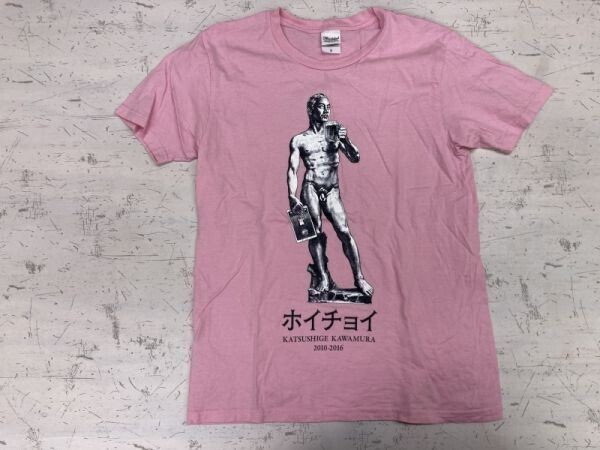 ホイチョイ KATSUSHIGE KAWAMURA 2010-2016 ダビデ像 パロディー おもしろ 半袖Tシャツ カットソー メンズ S ピンク拍卖