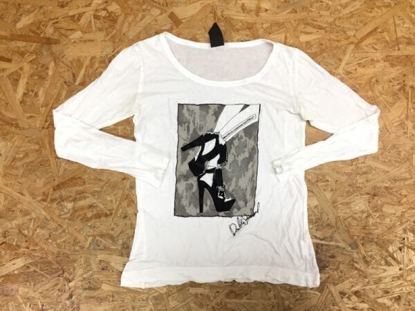 ダブルスタンダードクロージング DOUBLE STANDARD CLOTHING ヒール フロッキープリント 長袖Tシャツ ロンT レディース F 白拍卖