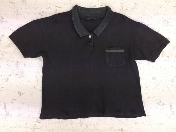 VIA MARE レトロ アメカジ 胸ポケット クロップド丈 半袖ポロシャツ レディース コットン100% 厚手 チャコールグレー拍卖