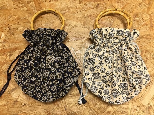 ペイズリー調 和柄 総柄 巾着 鞄 バッグ 2点セット 紺 レディース 和装にも◎拍卖