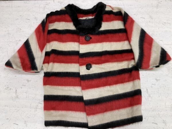 オールド レトロ カントリー モード 古着 シャギー モヘア 太ボーダー 襟ファー キモノスリーブ KIMONOジャケット レディース 赤/白/黒拍卖