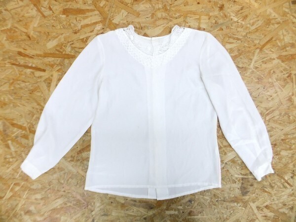 MAKELET メイクレット レディース 日本製 ポリエステル100% チューリップ 襟レース ブラウス カットソー 白 サイズM拍卖