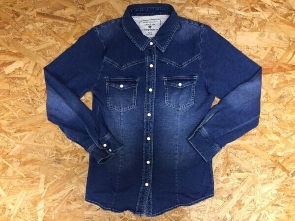 シンプリシテェ Simplicite B.C.Stock インディゴ スウェット ウエスタンシャツ レディース 綿×ポリウレタン スナップボタン 青拍卖