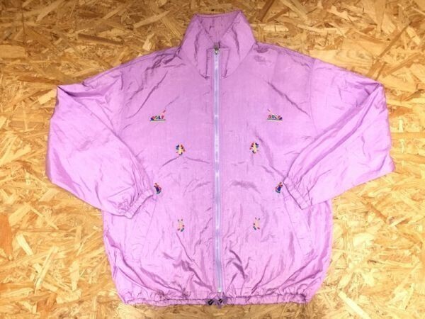 Designers Label レトロ 古着 ゴルフ刺繍 ジップアップ ブルゾン ジャケット ウィンドブレーカー メンズ レディースも! 微光沢 パープル拍卖