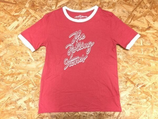 GU ジーユー × THE ROLLING STONES ザ ローリングストーンズ ロック バンド リンガートリム半袖Tシャツ レディース 綿100% M拍卖