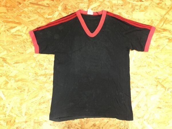 St. Lucas アメカジ ビンテージ オールド古着 Vネック トリム リンガー 半袖Tシャツ メンズ 肩ライン 黒赤拍卖