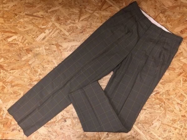 VAX SPORTS バックススポーツ ツータック ワイドスラックス パンツ ポリエステル55% ウール45% ウィンドウペン メンズ 79 カーキ拍卖