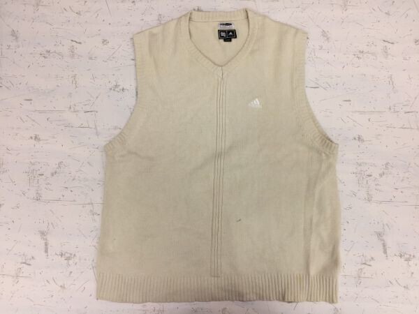 アディダス adidas CLIMALITE STRETCH テーラーメイド ゴルフ スポーツウェア コットンニット ベスト メンズ Vネック サイズO クリーム色拍卖