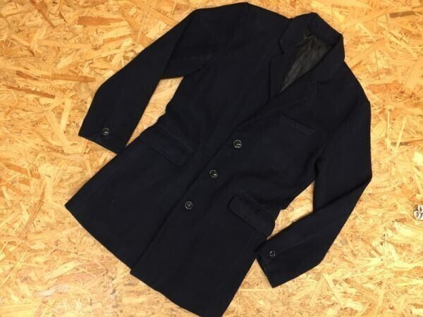 ロシェル roshell トラッド ビジネス 無地 シングル ノッチドラペル ポケット メルトン チェスターコート メンズ ウール混合 M 紺拍卖