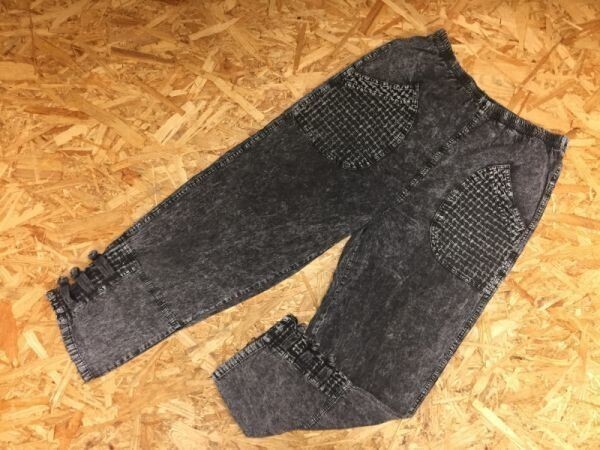 ノーブランド レトロ テーパード 裾装飾 デニム風プリント 3D イージースラックスパンツ ボトムス レディース コットン100% グレー拍卖