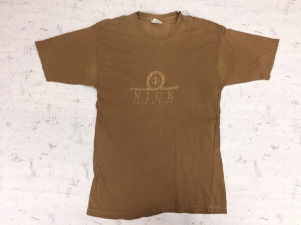 FRANCE フランス Nice ニース コートダジュール マリン 刺繍 レトロ スーベニア 半袖Tシャツ メンズ コットン100% M 茶色拍卖
