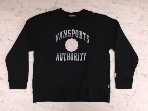 ヴァンスポーツ VAN SPORTS アメトラ カレッジ 起毛プリント 長袖スウェットトレーナー カットソー レディース コットン100% M 黒拍卖