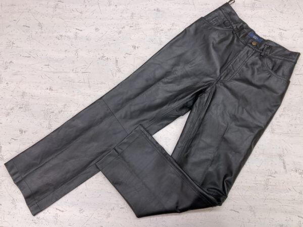 K's オールド レトロ モード 古着 ジップフライ ストレート 豚革 本革 本皮 レザーパンツ ボトムス レディース 76 黒拍卖