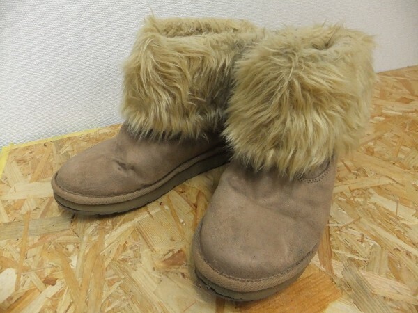 VANS バンズ レディース フェイクスエード ボア&ファー レースアップバック ムートンブーツ 23cm ベージュ拍卖