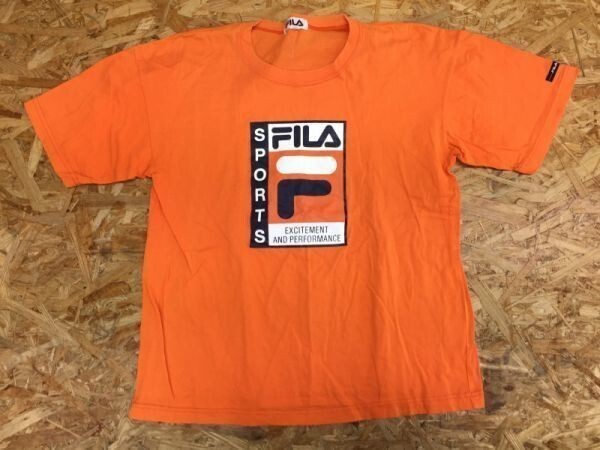 フィラ FILA ロゴプリント スポーツ レトロ古着 ストリート 90s 半袖Tシャツ カジュアル キッズ160 オレンジ 大人もOK!拍卖