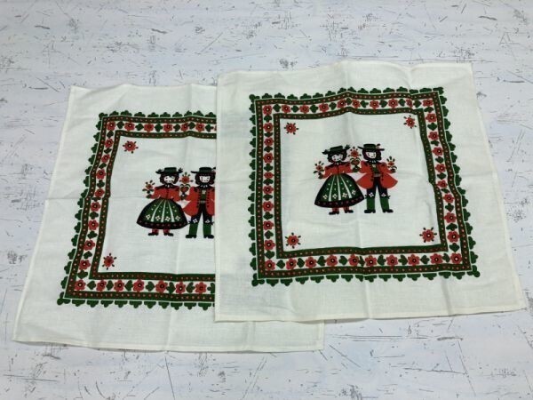 スイス お土産 チロリアン 布帛 ハンカチ クロス バンダナ インテリア 敷物 2枚セット メンズ 白拍卖