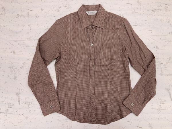 ブルックスブラザーズ Brooks Brothers スキッパーカラー 千鳥格子ハウンドトゥース 長袖シャツ ブラウス レディース L拍卖