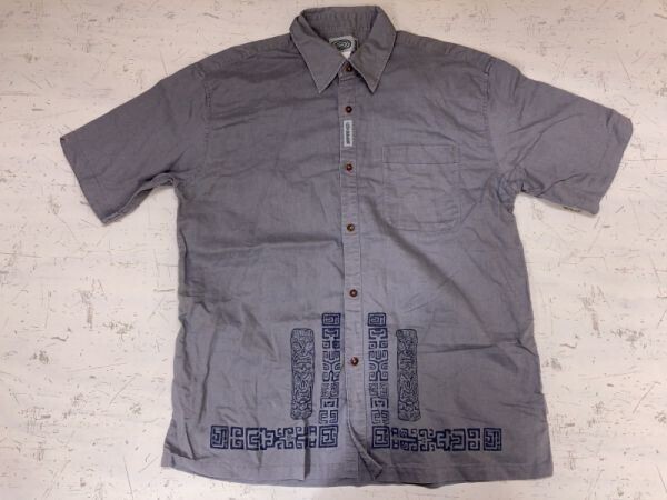 ソルジャー SOLJAH アメカジ ストリート サーフ ティキ Tiki 民族エスニック柄 カルチャー 半袖ワークシャツ メンズ グレー拍卖
