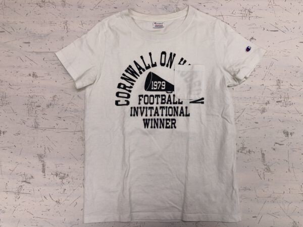 チャンピオン Champion アメカジ 胸ポケット付き ストリート ポケT カレッジ 半袖Tシャツ カットソー レディース M 白拍卖