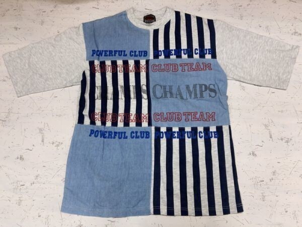 BLUEKY オーバーサイズ ビッグシルエット パッチワーク ストリート オールド 半袖Tシャツ カットソー メンズ L 青/グレー拍卖