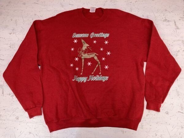 JERZEES ジャージーズ オールド レトロ 古着 クリスマス SEASONS GREETING スウェットトレーナー メンズ 大きいサイズ XL 赤拍卖
