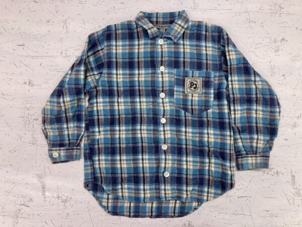 PETIT JUNKO KOSHINO コシノジュンコ 子供服 キッズ 国産 レトロ オールド アメカジ 起毛 長袖 チェック シャツ 日本製 110 青拍卖