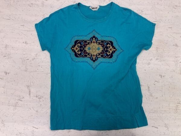 ITALY製 バリー BALLY レトロ オールド モード インポート エスニック アラベスク 古着 トップス 半袖Tシャツ カットソー レディース 青拍卖