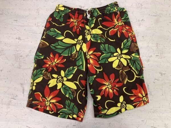 ヘリーハンセン HELLY HANSEN アロハ柄 スイム ウェア ショーツ ハーフ ショート パンツ メンズ メッシュインナー付き S 茶色拍卖