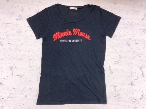 Disney ディズニー Minnie Mouse ミニーマウス 半袖Tシャツ レディース コットン100% バックプリントあり L 紺拍卖