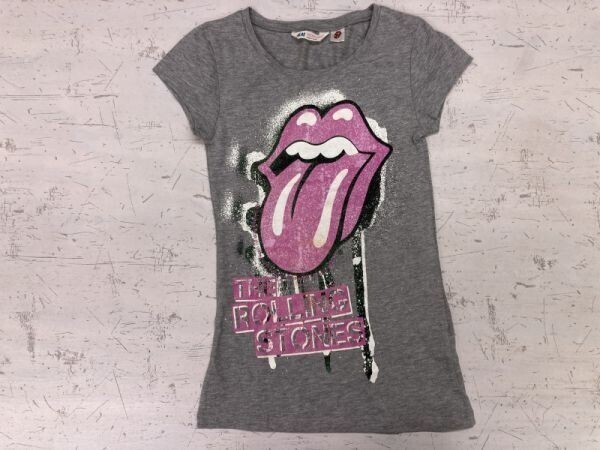 H&M エイチアンドエム The Rolling Stones サ・ローリングストーンズ Y2K スリム タイト 半袖Tシャツ キッズ 10-12 グレー拍卖