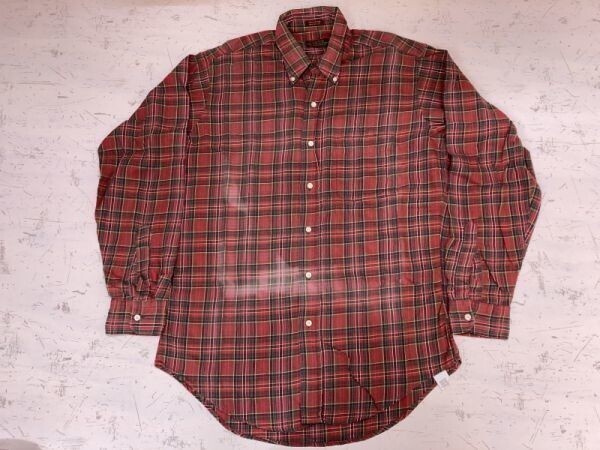 USA製 クリーブ CLEVE アメカジ 90s オールド古着 チェック 長袖コットンネルシャツ メンズ ボタンダウン M 赤 ジャンク拍卖