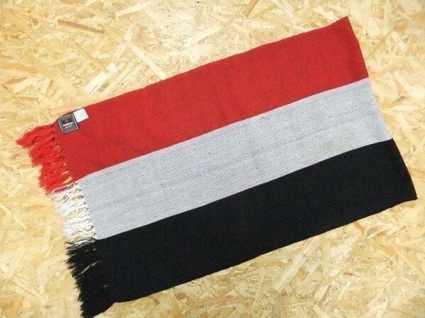 CHAMULA チャムラ アクリル100% 三色ボーダー切替 フリンジニットマフラー ビジネスにも◎拍卖