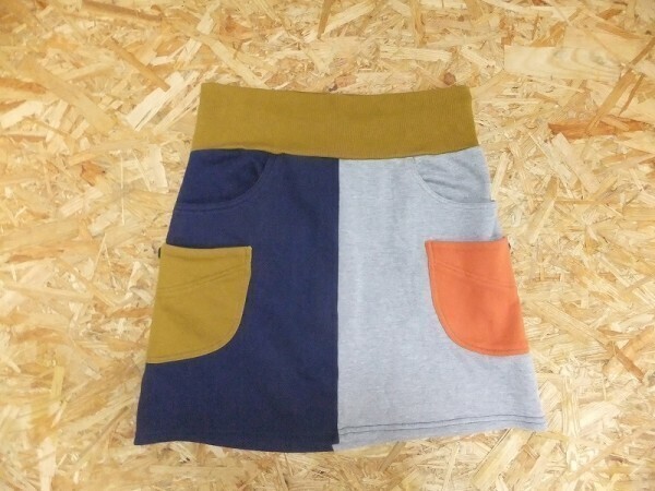 grn ジーアールエヌ レディース ウエスト紐 クレイジーパターン スウェット 台形スカート 紺 茶 フリーサイズ拍卖