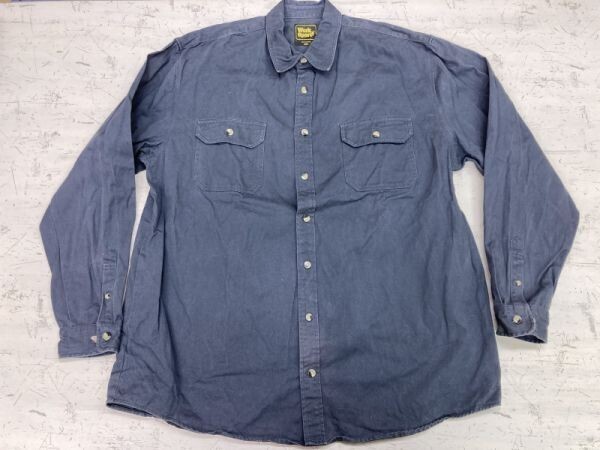 Work'n'Sport オールド レトロ アメカジ ストリート 古着 両胸ポケット 長袖ワークシャツ メンズ 大きいサイズ 2XL 紺拍卖