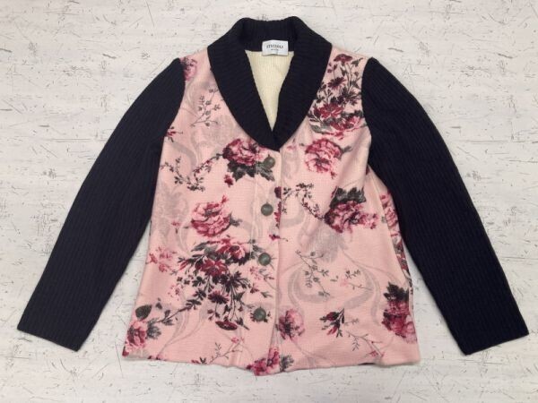 ITALY製 STIZZOLI スティゾーリ イタルモーダ インポート 花柄 総柄 ショールカラー 裏地ワッフル ニット カーディガン レディース ピンク拍卖