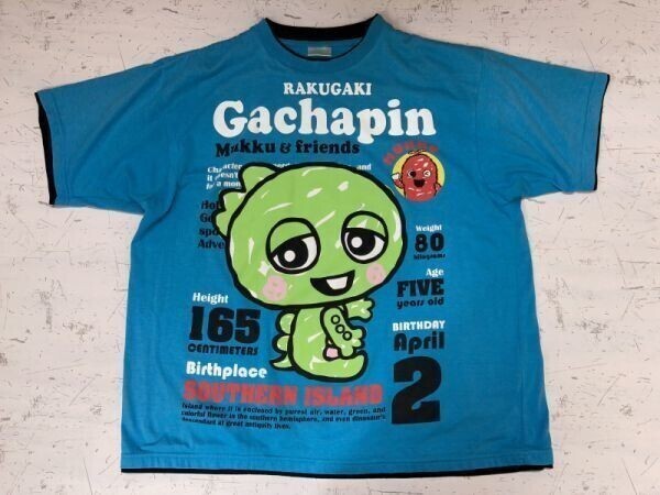 GACHAPIN & MUKKU ガチャピン ムック マスコット 半袖Tシャツ カットソー メンズ レイヤード 大きいサイズ 3L 水色拍卖