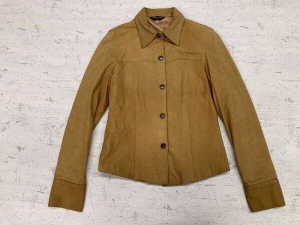 ZENGA CORSO ITALY レトロ オールド モード ラグジュアリー 本革 本皮 スエード レザー 長袖シャツ レディース スナップボタン キャメル拍卖