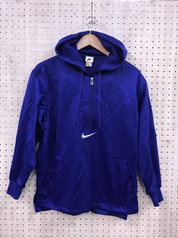 オールド・ナイキ NIKE ストリート スポーツ 90s 古着 ビッグ スウォッシュ 刺繍 プルオーバー ジャージ パーカー レディース S 青拍卖