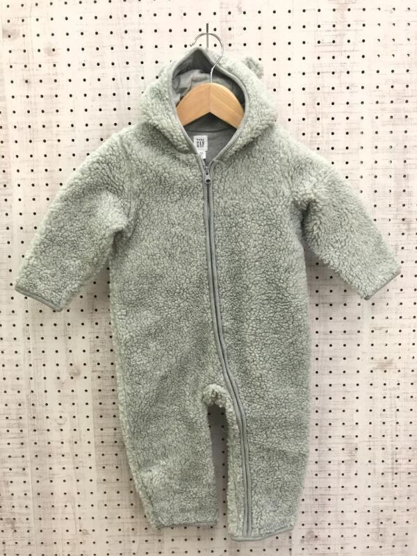 BABY GAP ギャップ キッズ ベビー服 ボアフリース 耳付きフード ロンパース つなぎ オールインワン グレー サイズ18-24month グレー拍卖