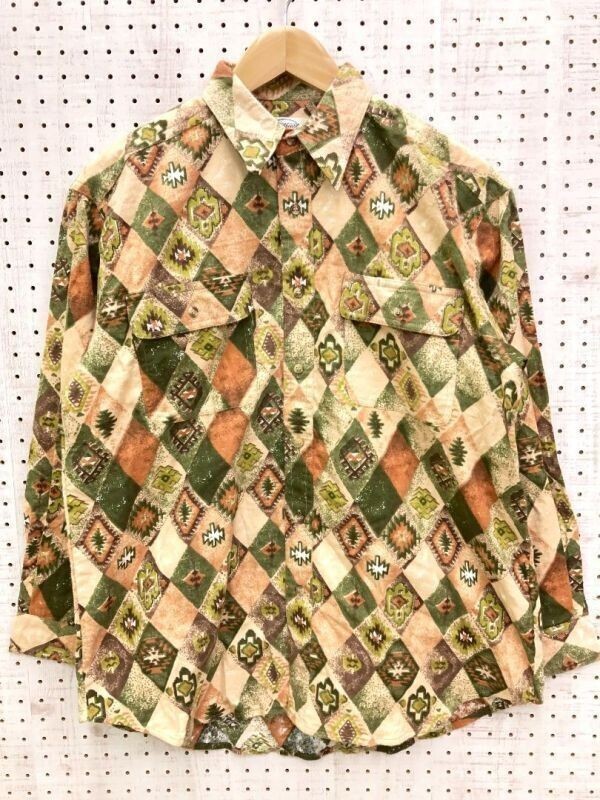ジュエルハート JEWEL HEART レトロ カントリー 古着 起毛 ネイティブ柄 総柄 ひし形 ダイヤ柄 長袖シャツ ブラウス レディース 9号拍卖