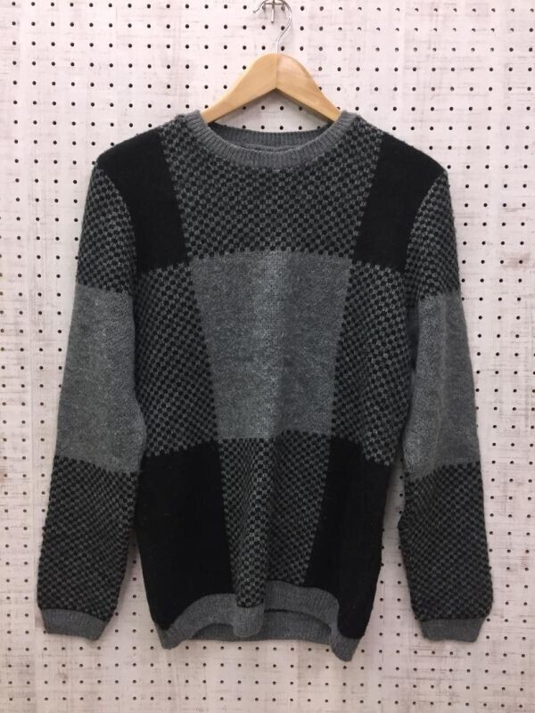 ASOS エイソス メンズ インポート レトロ モード 古着 ビッグバッファローチェック ジャガード アクリル ニット セーター 黒/グレー拍卖