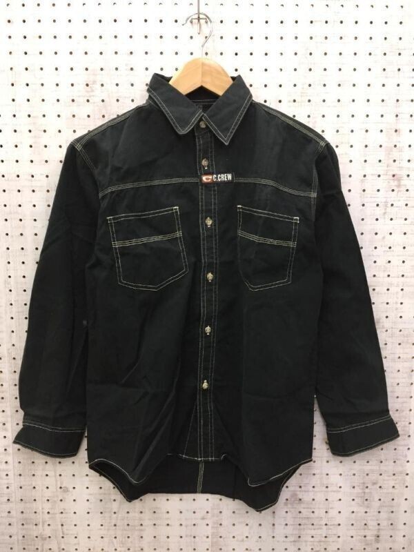 CAMPUS CREW キャンパスクルー メンズ オールド レトロ アメカジ ストリート 古着 白ステッチ 長袖ワークシャツ 黒 サイズ160拍卖