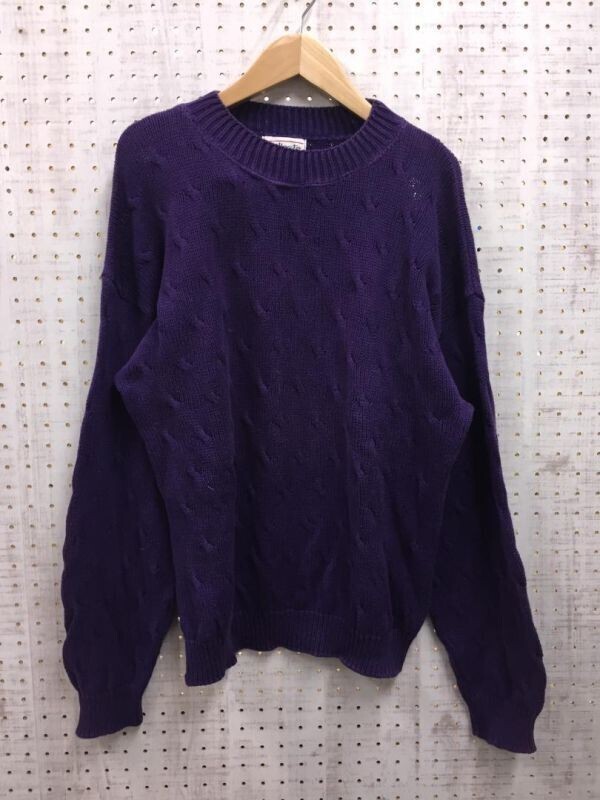TALBOTS タルボット メンズ オールド レトロ トラッド 古着 ケーブル編み クルーネック ニットセーター 紫 パープル拍卖
