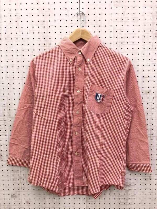 WACOAL ワコール C7 レディース オールド レトロ 古着 ギンガムチェック クレイジーパターン ボタンダウン シャツ M 赤拍卖