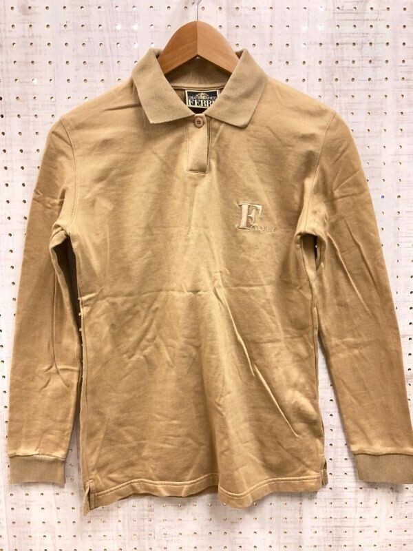 ジャンフランコ フェレ GIANFRANCO FERRE ミズノ MIZUNO製 ロゴ刺繍 ゴルフウェア フライス 長袖ポロシャツ レディース サイズ42 キャメル拍卖