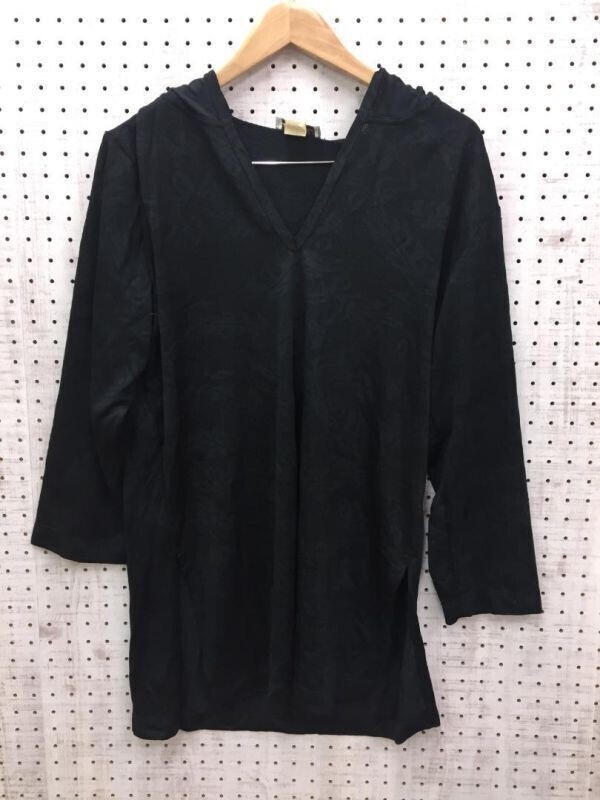 A VARDI レディース オールド レトロ 古着 メキシコ製 シャドー ジャガード シースルー フード付き カットソー パーカー ワンピース 黒 S拍卖