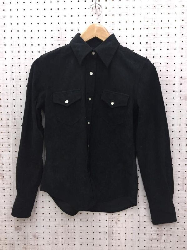 SANTA CRUZ サンタクルーズ レディース オールド レトロ 古着 起毛 ピーチスキン ベロア 長袖シャツ ブラウス 黒 サイズ9R拍卖