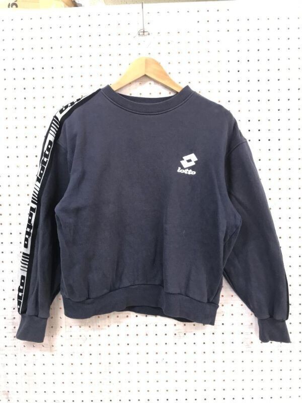 lotto ロット 袖ロゴラインテープ オールド レトロ ストリート スポーツ 古着 スウェット トレーナー レディース サイズS 紺拍卖