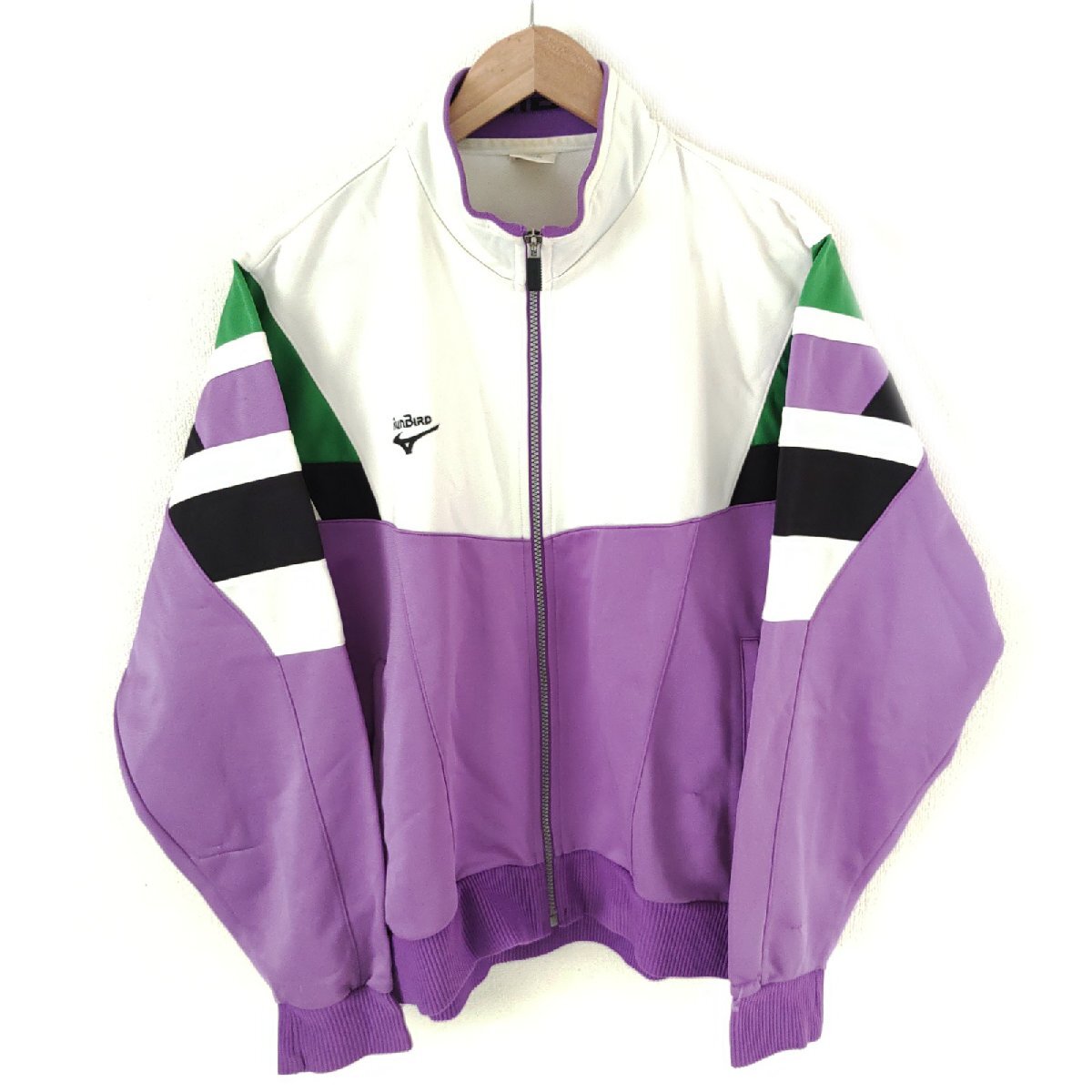 (^w^)b 日本製 RunBird ランバード ミズノ 80s 90s ビンテージ トラックジャケット ジャージ ブルゾン アウター 運動着 白×紫 XO O15715DD拍卖