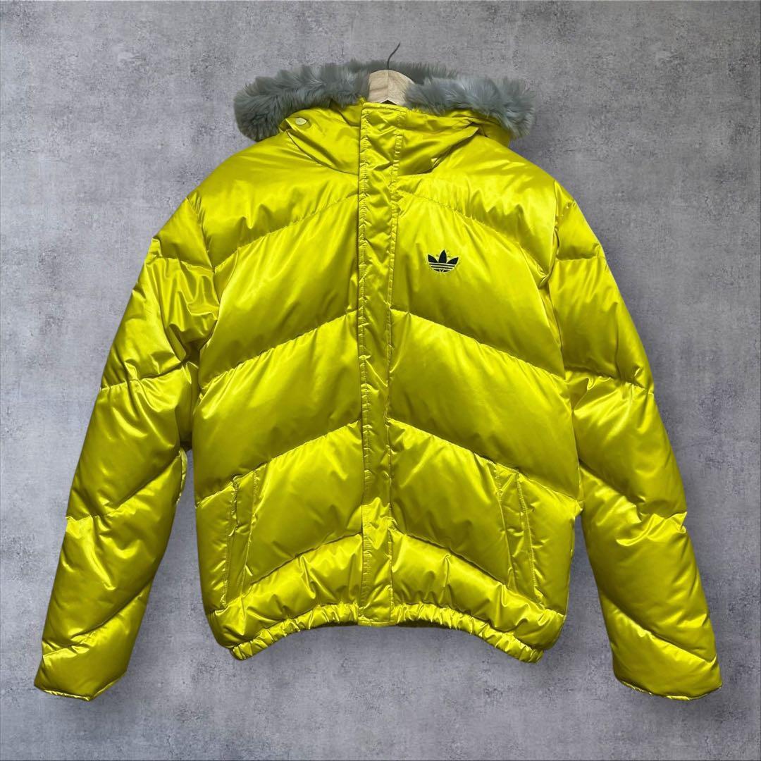 adidas アディダス イエローダウンジャケット フード付き L拍卖